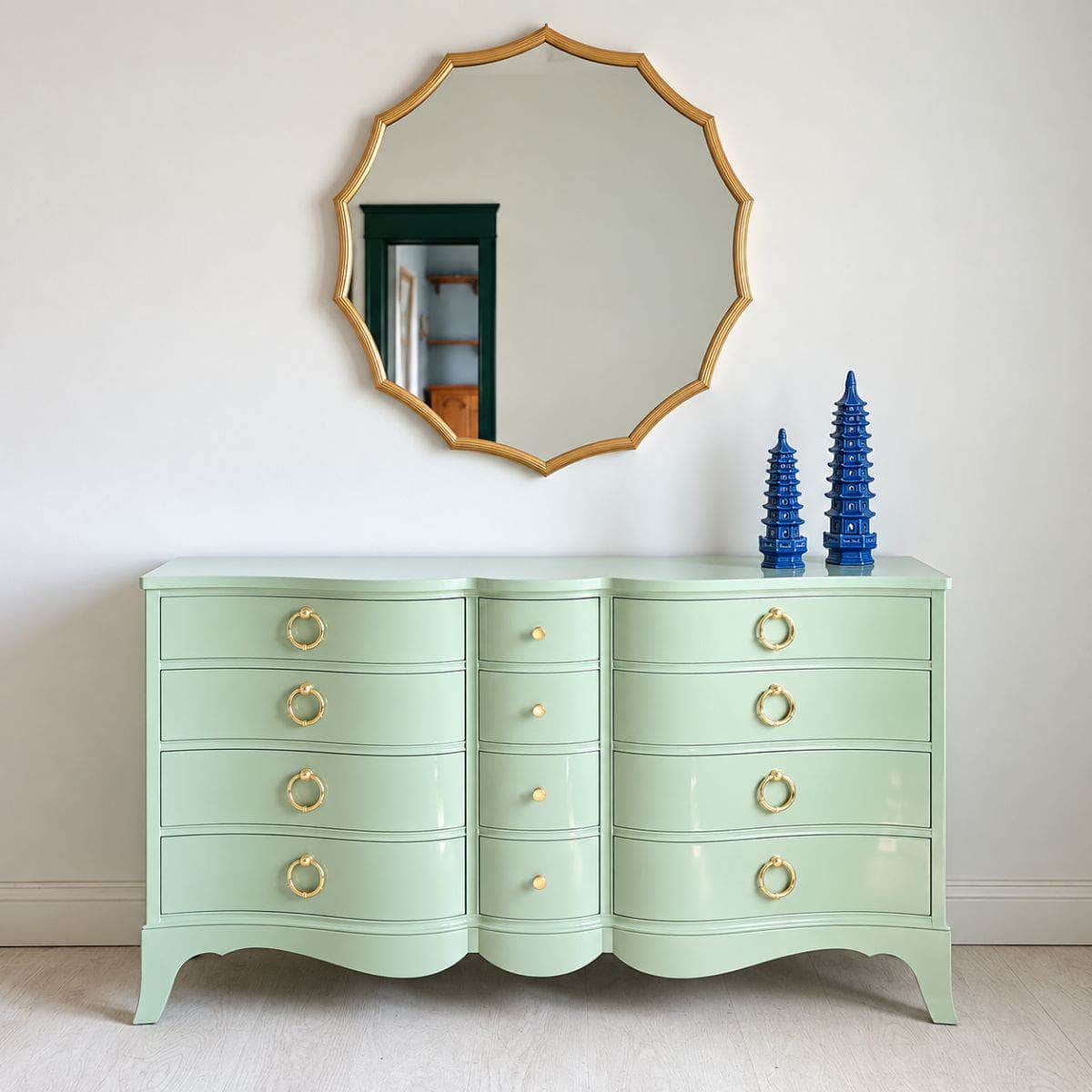 green shabby chic dresser 12-Drawer Serpentine in Soft sage green dresser