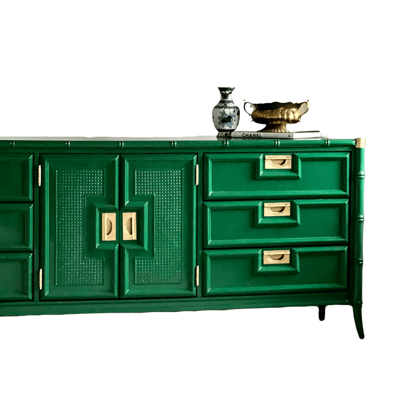Cabinets & Storage Stanley Faux Bamboo Credenza in Bottle Green The Resplendent Home