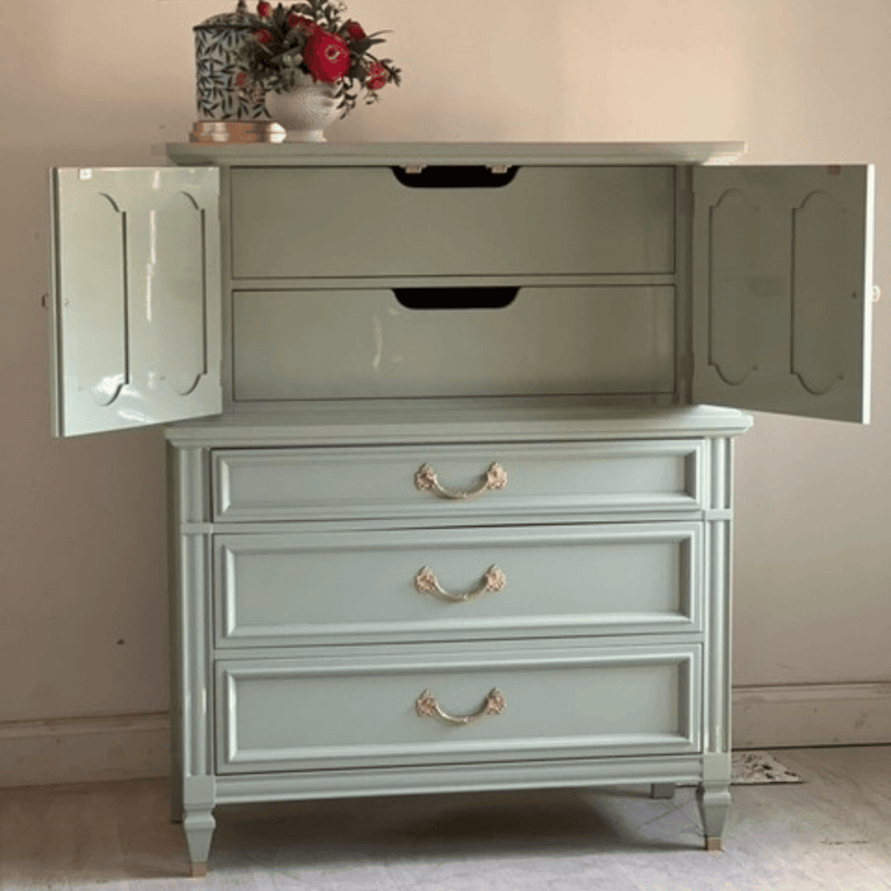 Cabinets & Storage Vintage Armoire Tallboy in Soft Green The Resplendent Crow