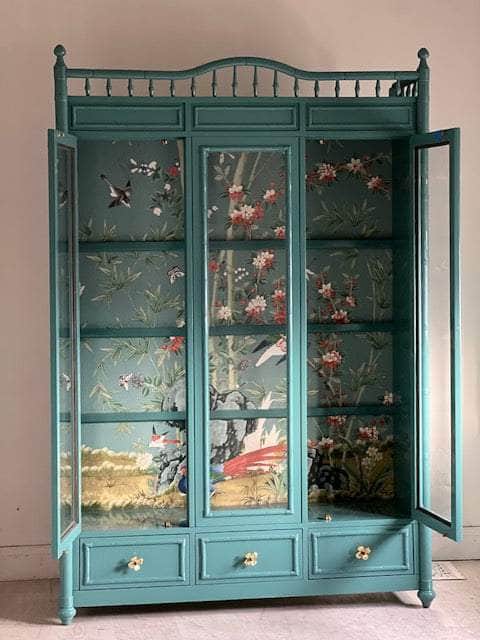 China Cabinets & Hutches Faux Bamboo China Cabinet in Custom Teal The Resplendent Home