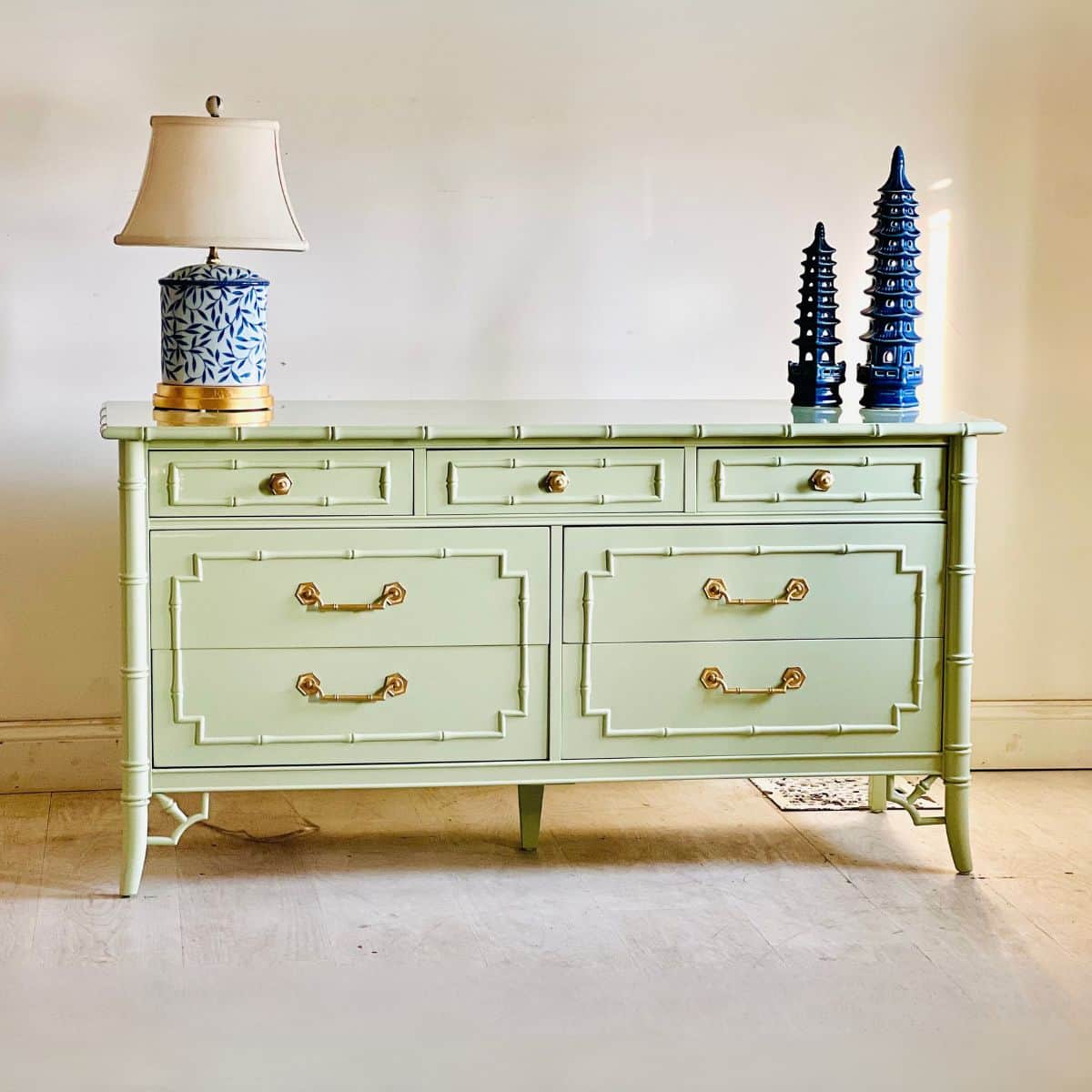 Thomasville Faux Bamboo Dresser in Soft Green