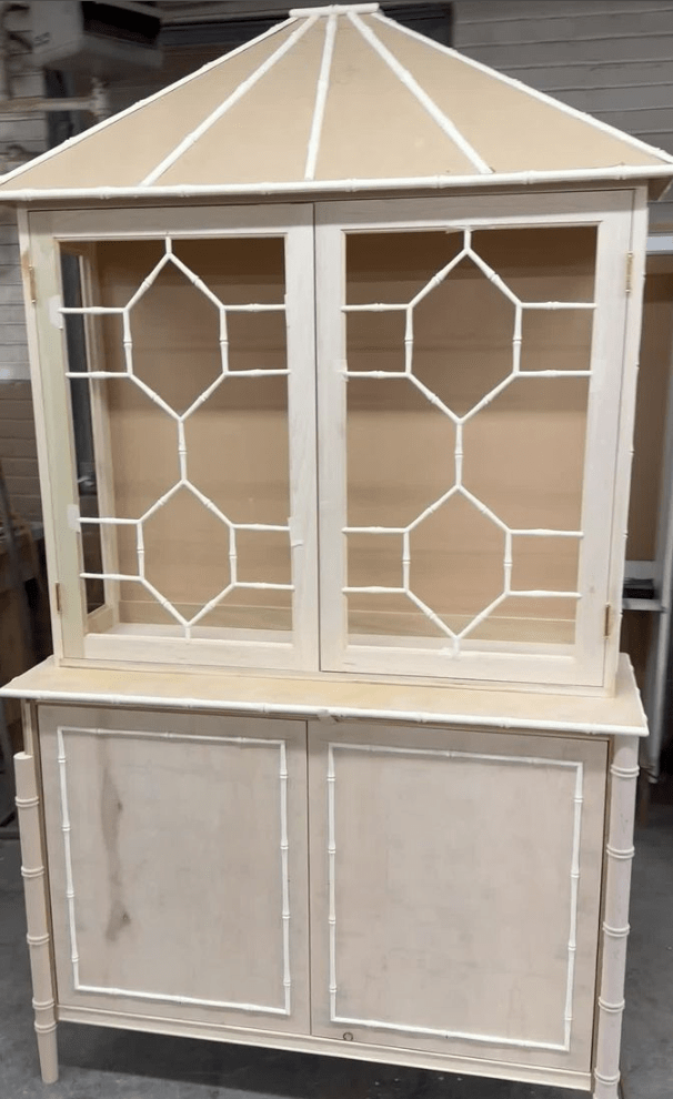 Pagoda Top Faux Bamboo China Cabinet - Custom Lacquered The Resplendent Home