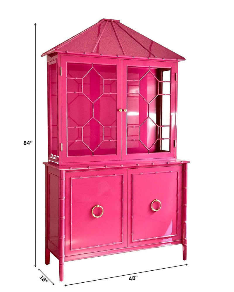Pagoda Top Faux Bamboo China Cabinet - Custom Lacquered The Resplendent Home