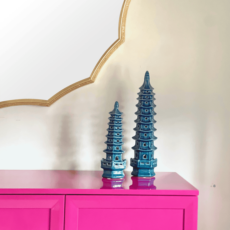 Set of Two Pagoda Table Accents The Resplendent Crow