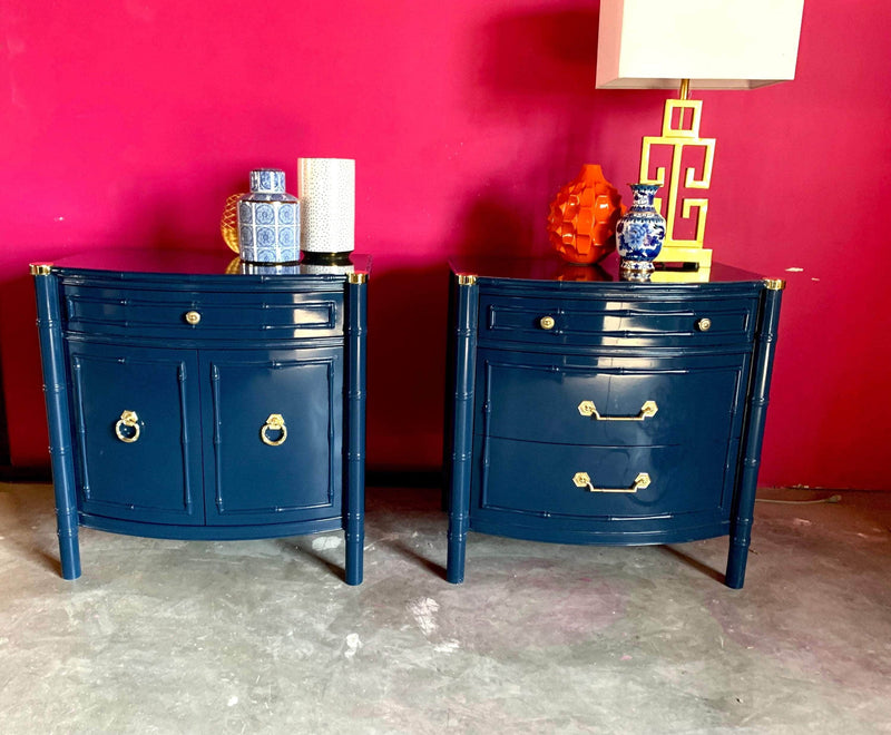 Faux Bamboo Curved Nightstands - Custom Lacquered The Resplendent Home