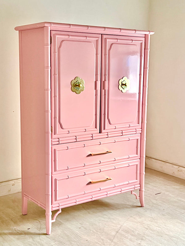 Pink Lacquered Tall Dresser-Armoire - Ready to Ship The Resplendent Home