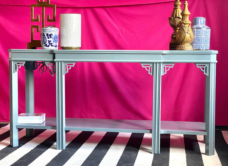 Vintage Lane Chinoiserie Console Table Lacquered in De Nimes The Resplendent Home