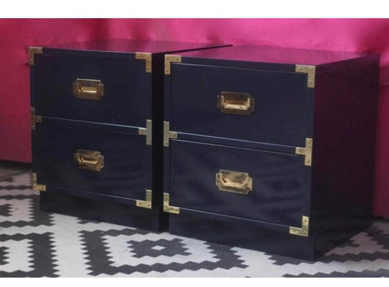 Vintage Pair of Campaign Nightstands - Custom Lacquered The Resplendent Home