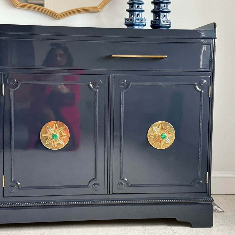3-Door Traditional Buffet Painted in Our Dark Navy - Ready To Ship The Resplendent Crow