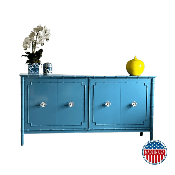 Faux Bamboo Credenza in Blue - New Built