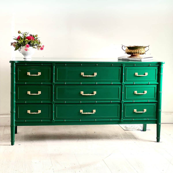 Bali Hai Faux Bamboo Dresser in Bottle Green - Ready To Ship Bali Hai Faux Bamboo Dresser in Bottle Green - Ready To Ship