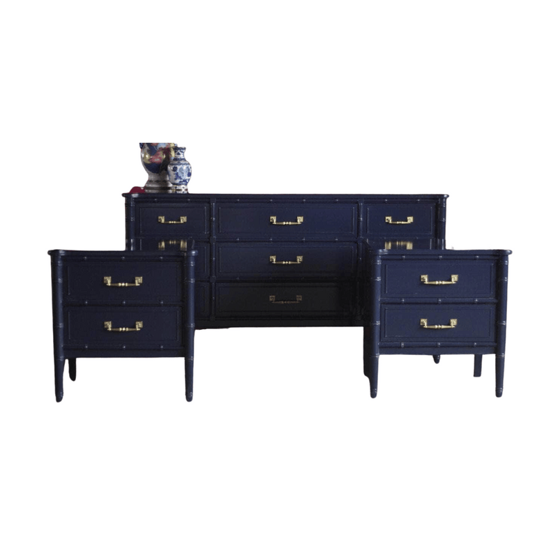 Cabinets & Storage Henry Link Bali Hai Faux Bamboo Dresser and Nightstands - Custom Lacquered The Resplendent Home