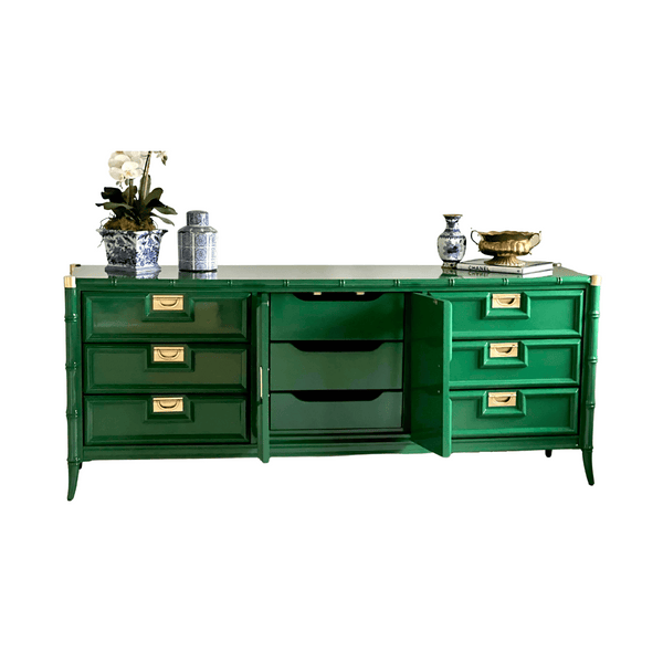Cabinets & Storage Stanley Faux Bamboo Credenza in Bottle Green The Resplendent Home