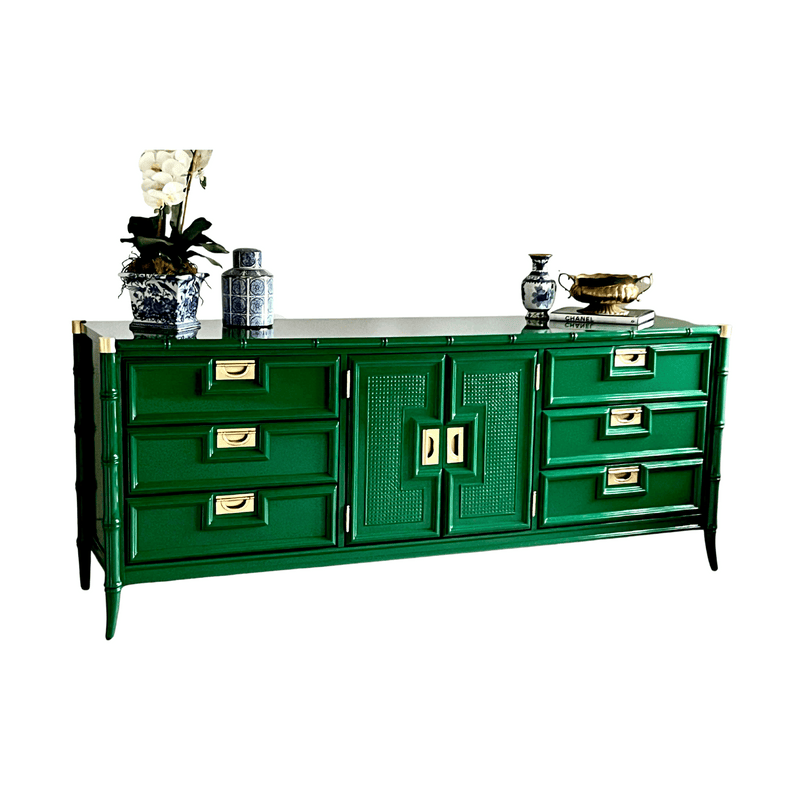 Cabinets & Storage Stanley Faux Bamboo Credenza in Bottle Green The Resplendent Home