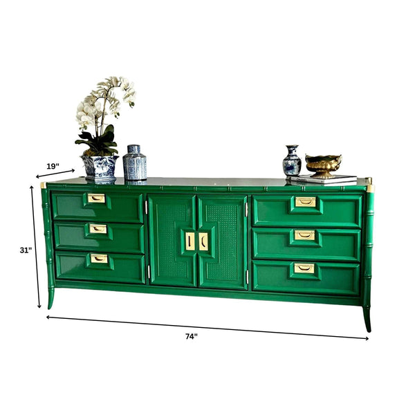 Cabinets & Storage Stanley Faux Bamboo Credenza in Bottle Green The Resplendent Crow