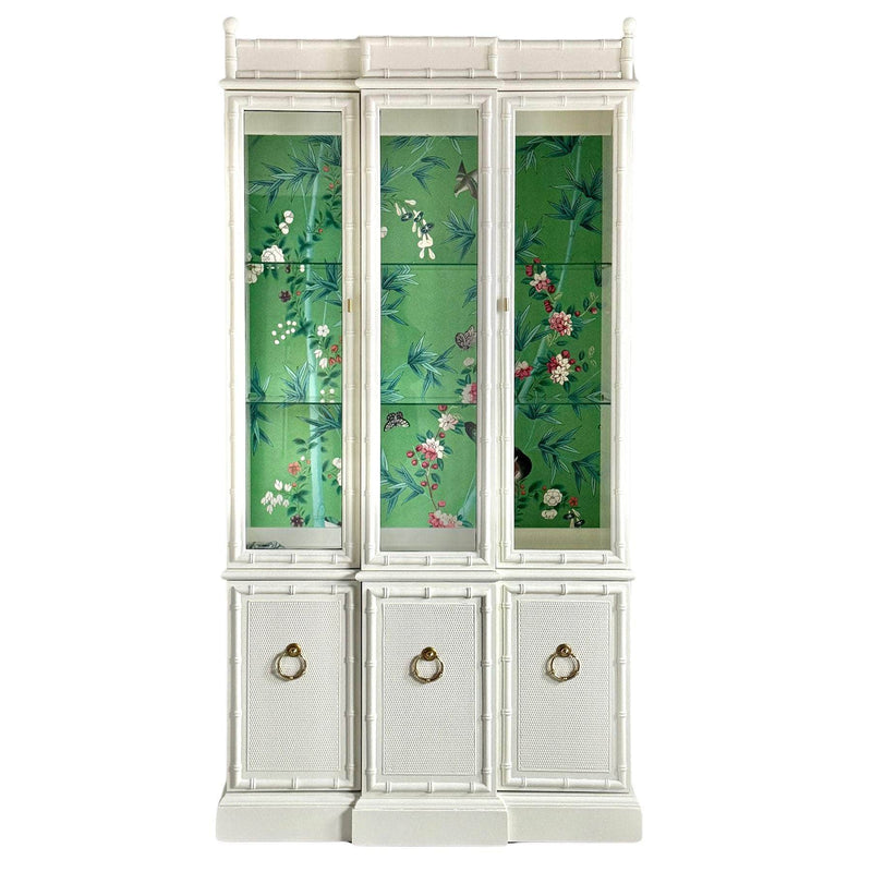 China Cabinets & Hutches Elegant Faux Bamboo China Cabinet in White Dove The Resplendent Crow