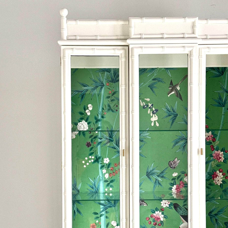 China Cabinets & Hutches Elegant Faux Bamboo China Cabinet in White Dove The Resplendent Crow