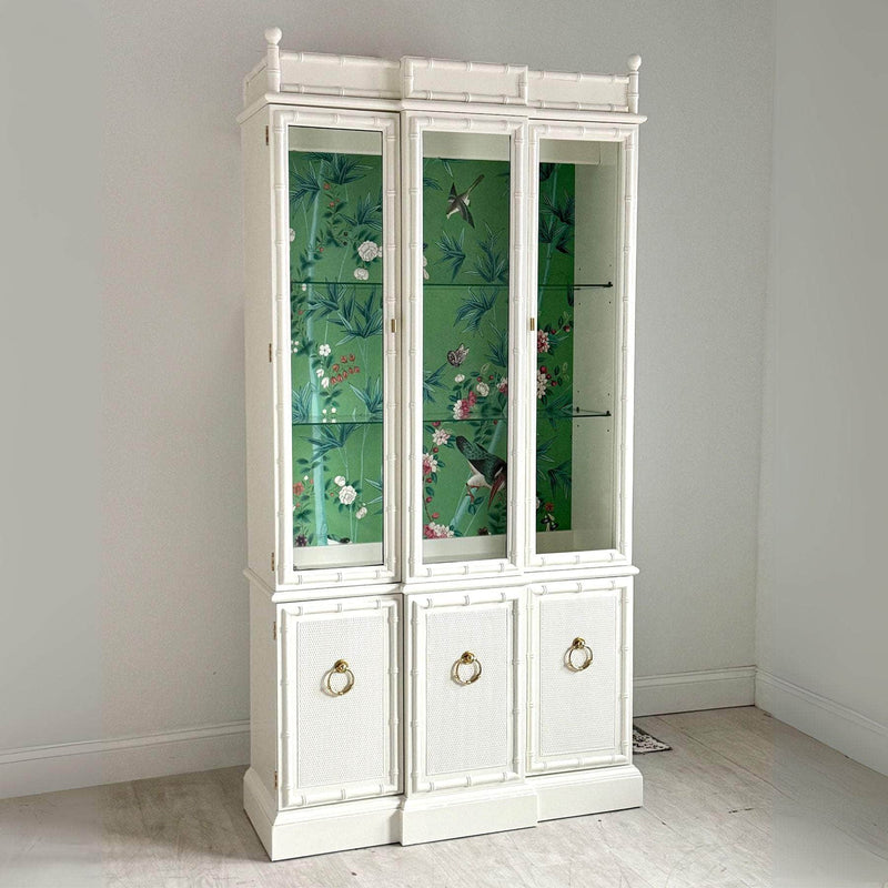 China Cabinets & Hutches Elegant Faux Bamboo China Cabinet in White Dove The Resplendent Crow