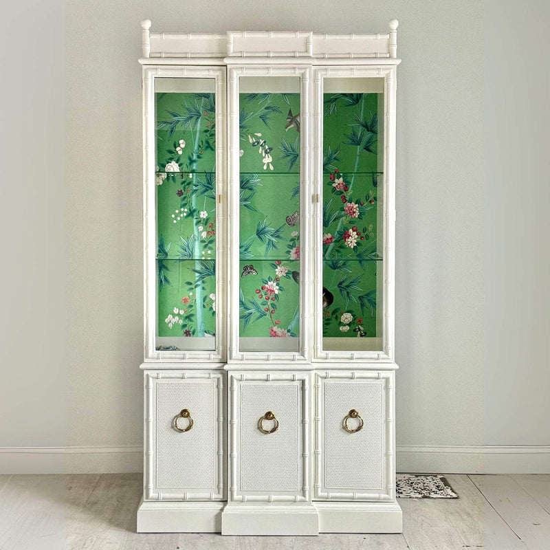 China Cabinets & Hutches Elegant Faux Bamboo China Cabinet in White Dove The Resplendent Crow