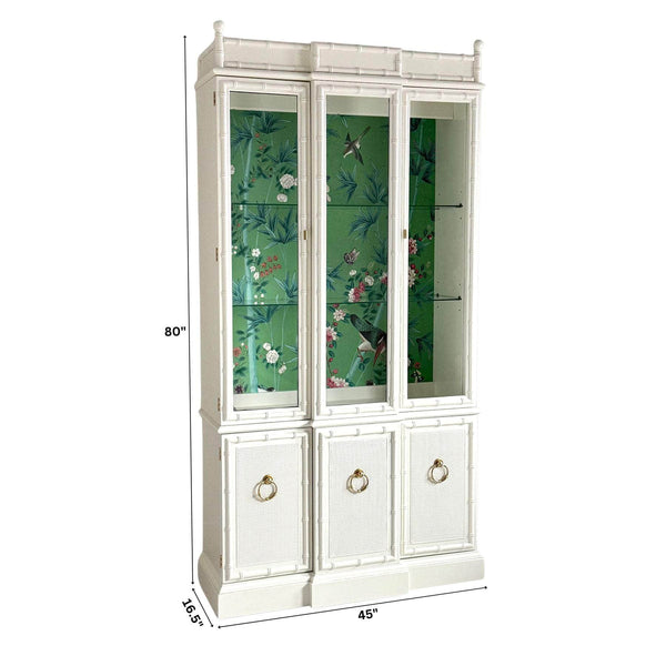 China Cabinets & Hutches Elegant Faux Bamboo China Cabinet in White Dove The Resplendent Crow