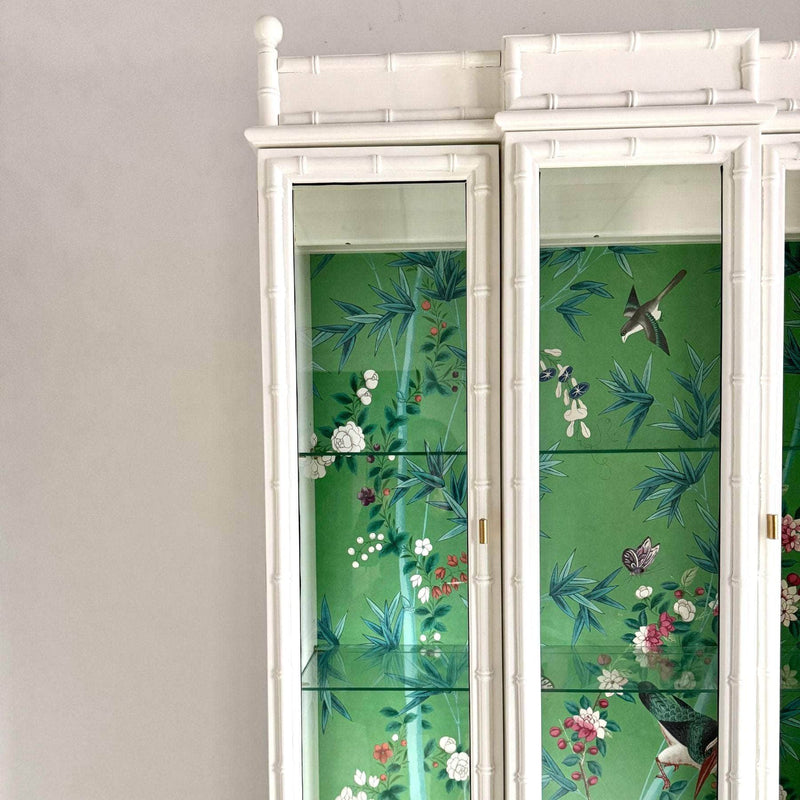 China Cabinets & Hutches Elegant Faux Bamboo China Cabinet in White Dove The Resplendent Crow