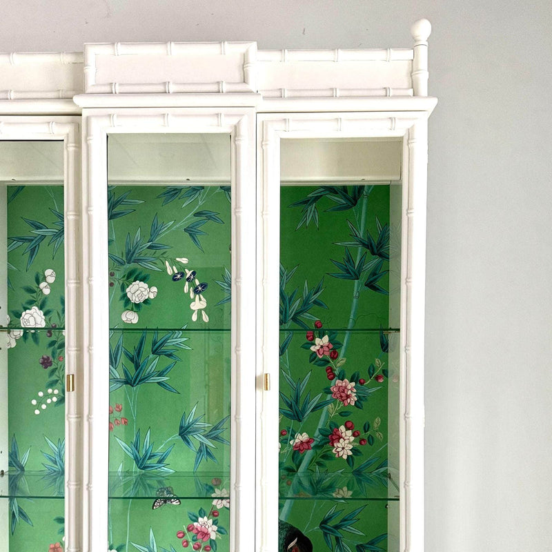 China Cabinets & Hutches Elegant Faux Bamboo China Cabinet in White Dove The Resplendent Crow