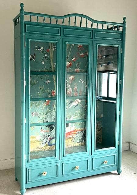 China Cabinets & Hutches Faux Bamboo China Cabinet in Custom Teal The Resplendent Home