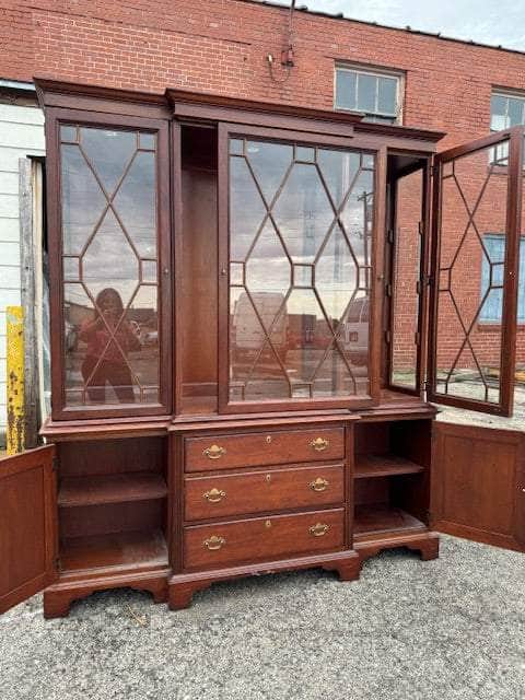 China Cabinets & Hutches Traditional Extra-Large Vintage China Cabinet Lacquered The Resplendent Home