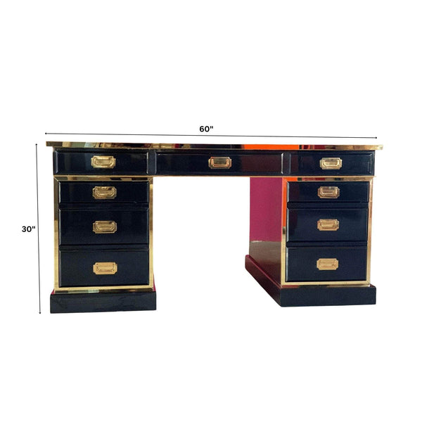 Desk Executive Campaign Desk With Brass Details - Lacquered The Resplendent Crow