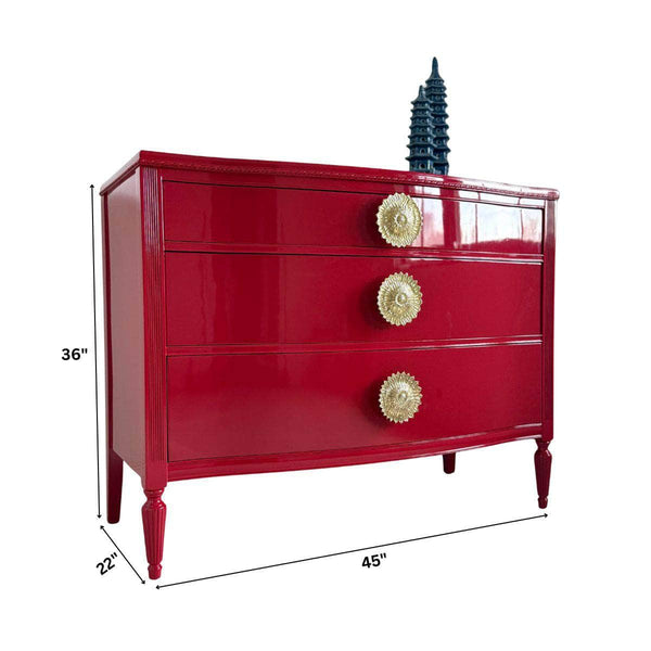 Dressers 3-Drawer Chest in Lipstick Red - Custom Lacquered The Resplendent Crow