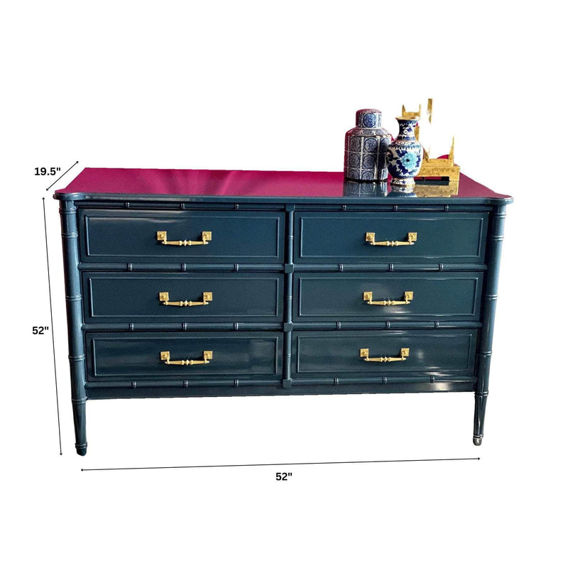 Dressers Faux Bamboo Six  Drawer Dresser - Lacquered The Resplendent Crow