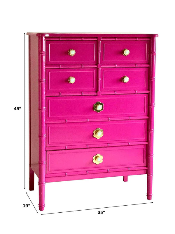 Dressers Henry Link Faux Bamboo Tallboy in Pink The Resplendent Crow