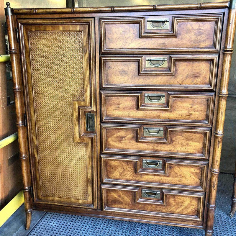 Dressers Stanley Faux Bamboo Tallboy Armoire - Lacquered The Resplendent Crow