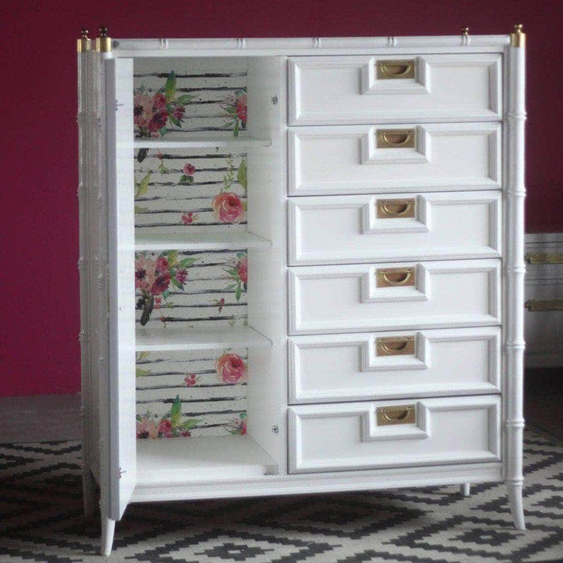 Dressers Stanley Faux Bamboo Tallboy Armoire - Lacquered The Resplendent Crow