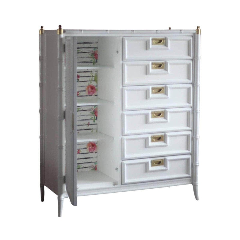 Dressers Stanley Faux Bamboo Tallboy Armoire - Lacquered The Resplendent Crow