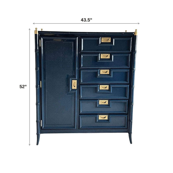 Dressers Stanley Faux Bamboo Tallboy Armoire - Lacquered The Resplendent Crow