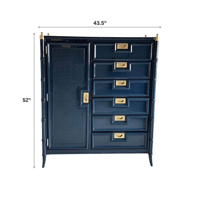 Dressers Stanley Faux Bamboo Tallboy Armoire - Lacquered The Resplendent Crow