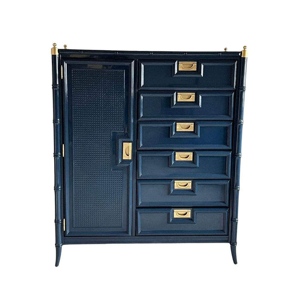 Dressers Stanley Faux Bamboo Tallboy Armoire - Lacquered The Resplendent Crow