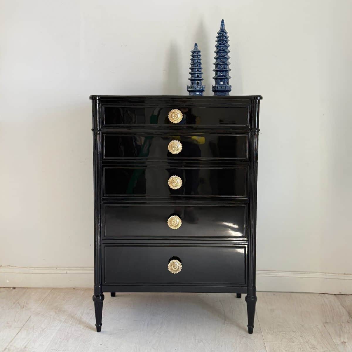 tallboy dresser black Hand-painted Midnight Gray Highboy Dresser | Traditional Gothic Decor