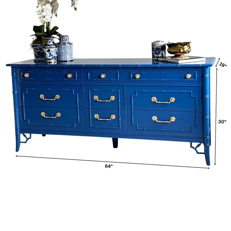 Thomasville Faux Bamboo 9-drawer Dresser in Blue - Ready To Ship