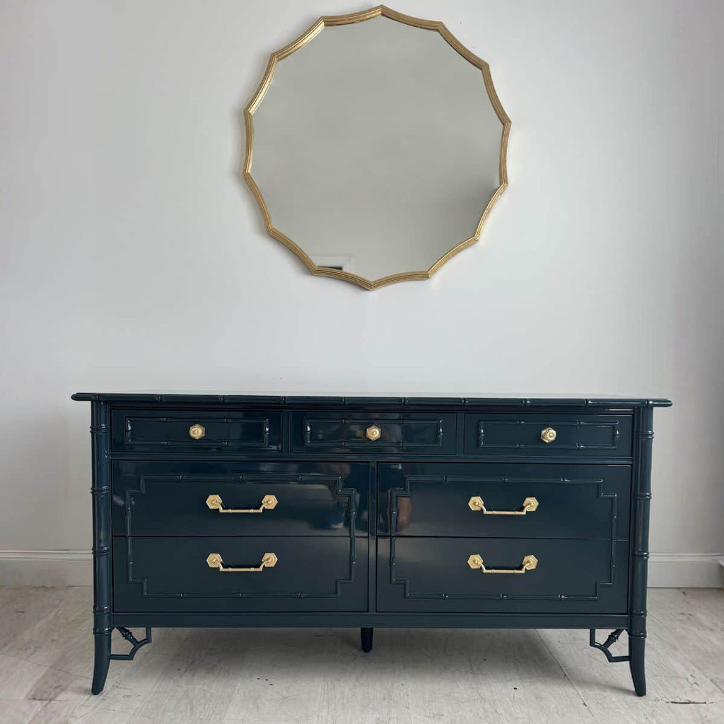 vintage bamboo dresser Dixie Furniture Nine Drawer Faux with Fretwork Available for Custom Lacquer! Hibiscus House Yellow Eight Drawer Bamboo Dresser