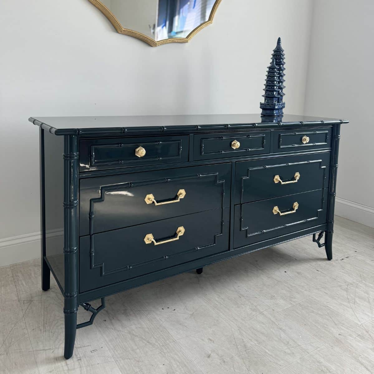 Thomasville Faux Bamboo Dresser in Naval