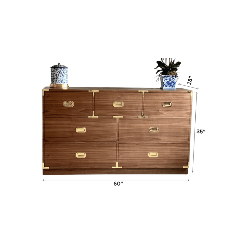 campaign style dresser Vintage Rosewood and Brass by John Stuart To prevent injuries from furniture tip Walnut Campaign Dresser