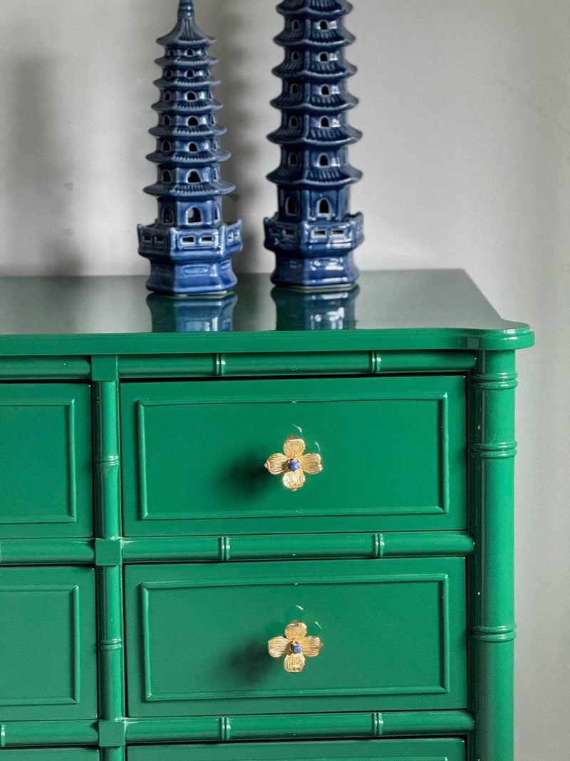 Faux Bamboo Dresser Lacquered in Bottle Green The Resplendent Home
