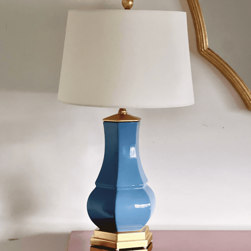 French Blue Hexagonal Porcelain Vase Lamp The Resplendent Crow