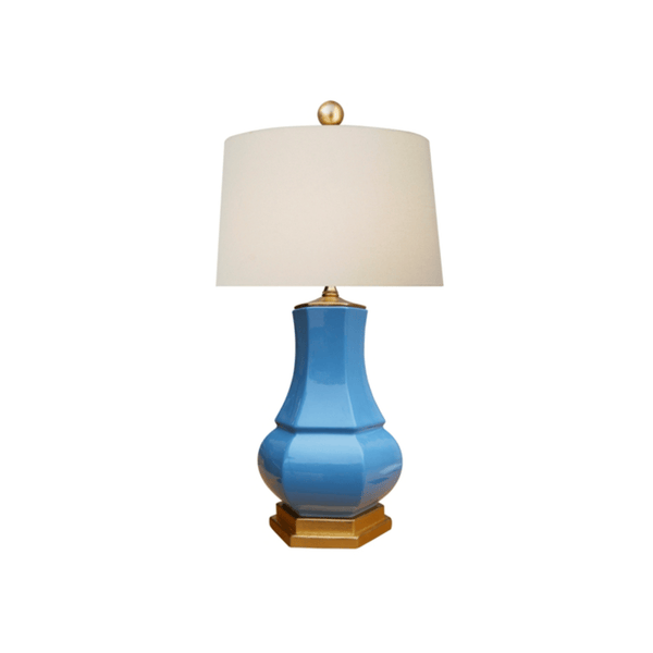French Blue Hexagonal Porcelain Vase Lamp The Resplendent Crow