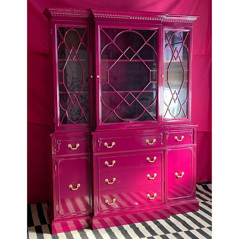 Fretwork China Cabinet - Custom Lacquered The Resplendent Crow