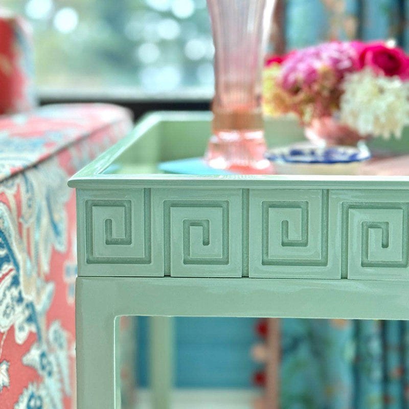 Greek Key End Table - Custom Lacquered The Resplendent Crow