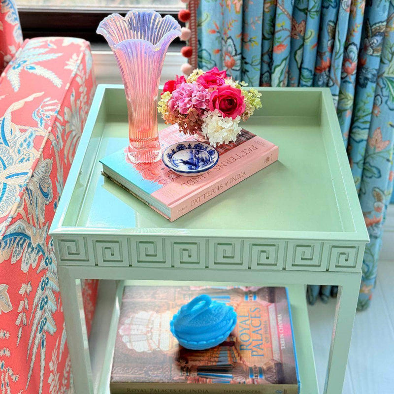 Greek Key End Table - Custom Lacquered The Resplendent Crow