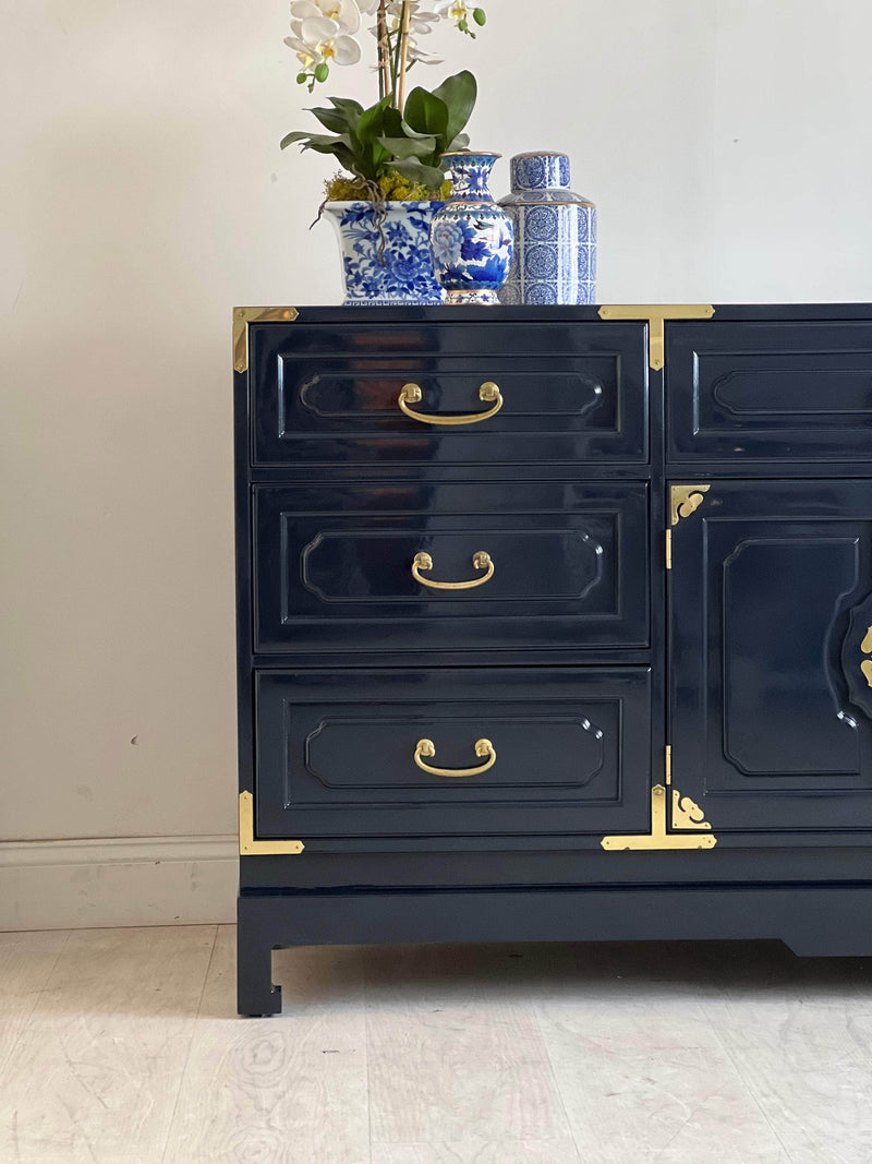Hollywood Regency Dresser - Lacquered The Resplendent Crow